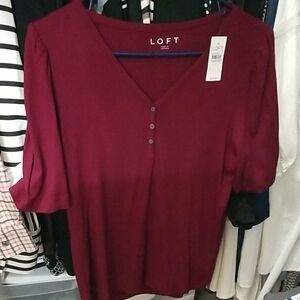 LOFT Deep Red Blouse with Button Detail